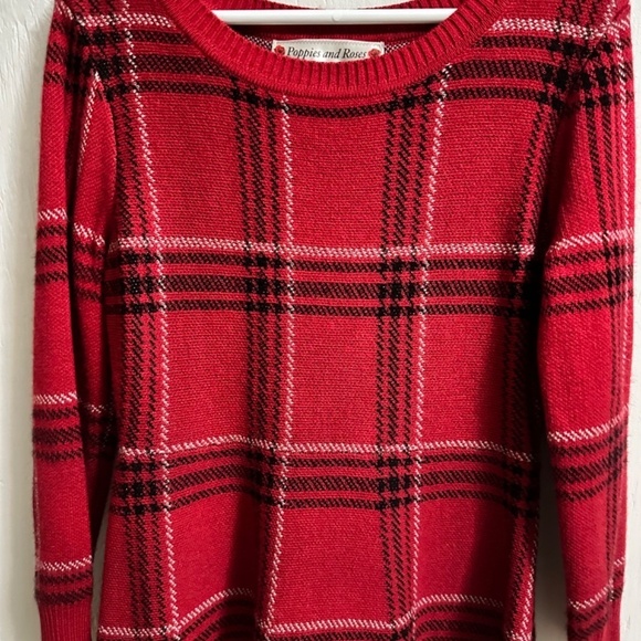 POPPIES AND ROSES Girls 8 Preppy Red Plaid Winter Sweater Dress - Picture 2 of 8